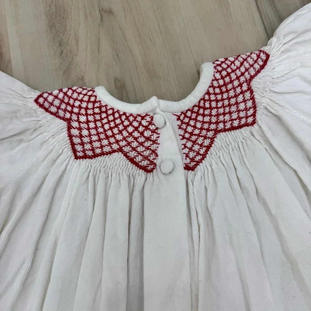 Christmas Dress, Brand: ZUCCINI KIDS, white corduroy size 2T boutique white Red - Picture 2 of 7